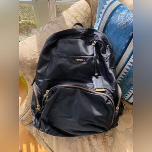 Tumi Voyageur Calais Backpack Black Nylon & Leather Gold Hardware Laptop Travel